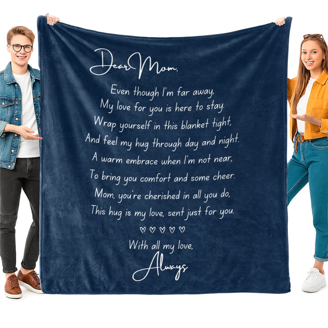 OINA® To My Mom – Navy Blue Blanket with Poem and Long-Distance Hug Message