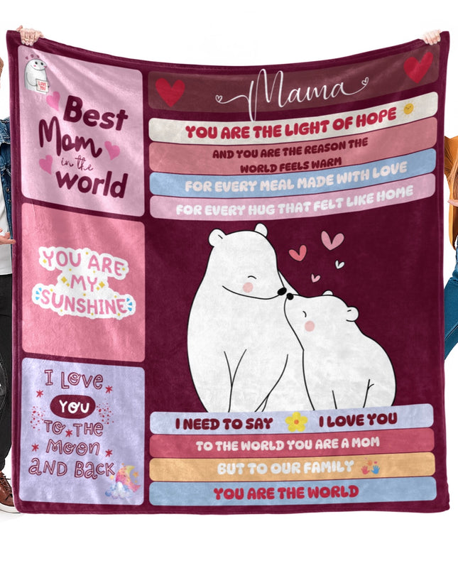 OINA® To My Mom – Polar Bear Blanket with Loving Messages
