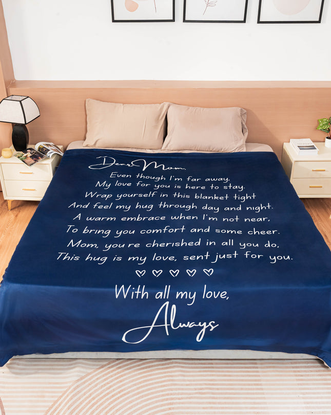 OINA® To My Mom – Navy Blue Blanket with Poem and Long-Distance Hug Message