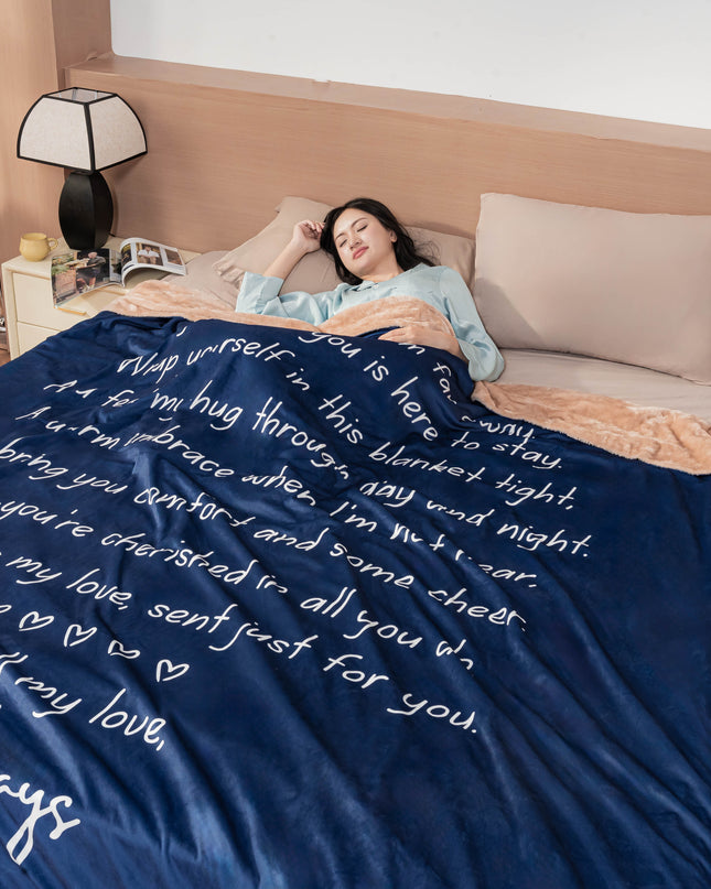 OINA® To My Mom – Navy Blue Blanket with Poem and Long-Distance Hug Message